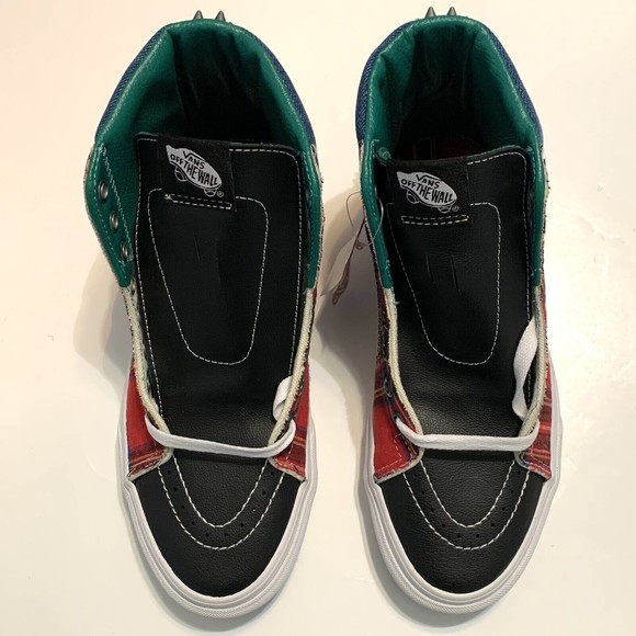 Vans Sk8-Hi Tartan Daze Leather/Plaid/Denim/Acidwash Studded Women’s Size 8 Shoe - Picture 2 of 9